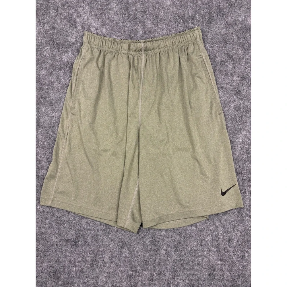 Nike Dri-FIT Mens Athletic Shorts Olive Green Heather Large Pockets Workout Gym